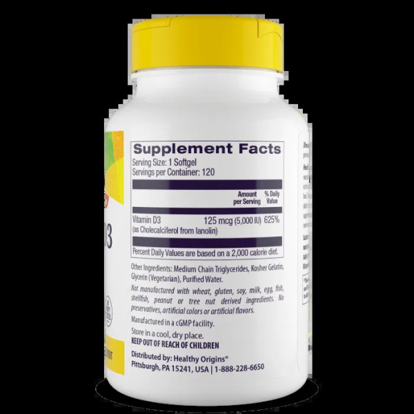 Вітамін D3 в олії МСТ, Vitamin D3 in MCT Oil, Healthy Origins, 5000 МО, 120 гелевих капсул