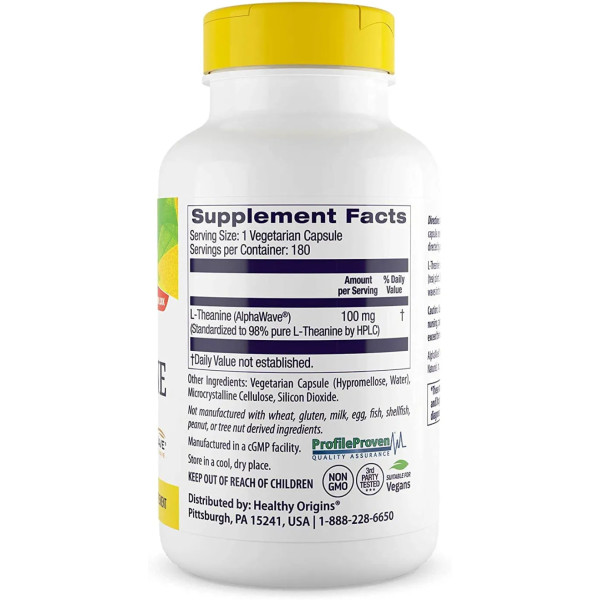 L-теанін, L-Theanine, Healthy Origins, 100 мг, 180 вегетаріанських капсул