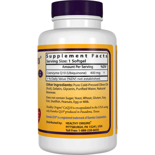 Коензим Q10, CoQ10 (Kaneka Q10), Healthy Origins, 400 мг, 30 гелевих капсул