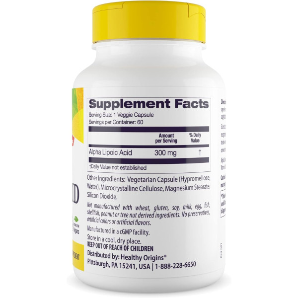Альфа-ліпоєва кислота, Alpha Lipoic Acid, Healthy Origins, 300 мг, 60 капсул