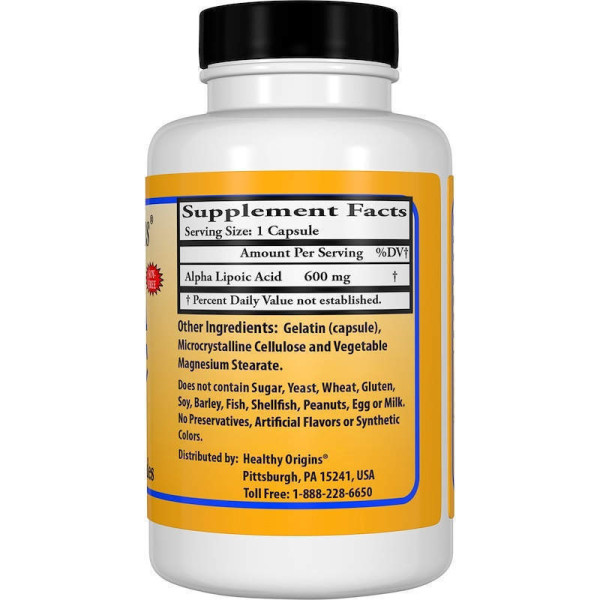 Альфа-ліпоєва кислота, Alpha Lipoic Acid, Healthy Origins, 600 мг, 60 капсул