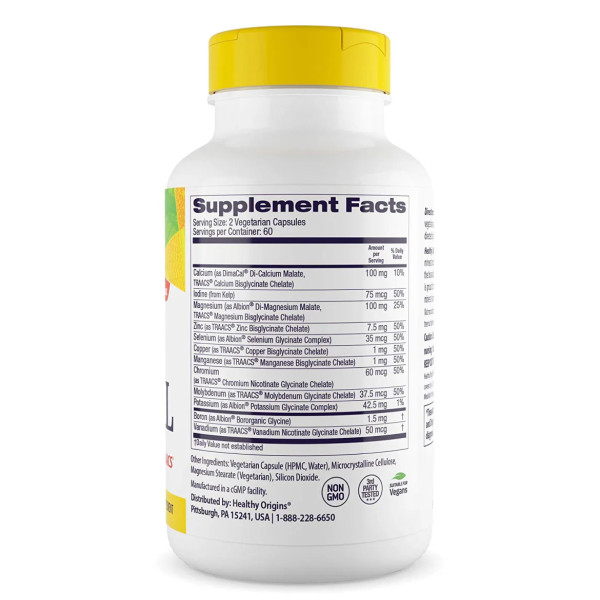 Хелатований мультімінерал, Chelated Multi Mineral, Healthy Origins, без заліза, 120 кап.