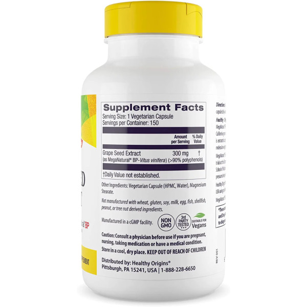 Екстракт виноградних кісточок (Grape Seed Extract), Healthy Origins, 300 мг, 150 вегетаріанських капсул