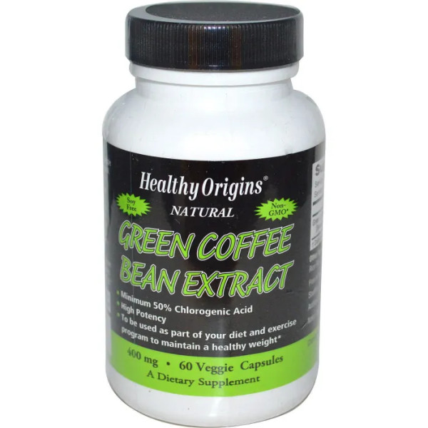 Зелена кава, Green Coffee, Healthy Origins, екстракт бобів, 400 мг, 60 капсул