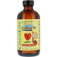 Риб'ячий жир з печінки тріски для дітей, ChildLife Cod Liver Oil, полуниця, 237 мл.