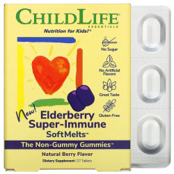 Бузина для дітей жувальні, ChildLife Elderberry Super Immune SoftMelts, 27 жувальних цукерок