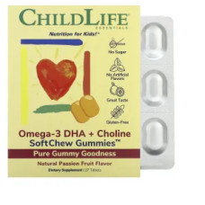 Омега-3 для дітей з натуральним смаком маракуйя, Omega-3 DHA Choline SoftMelts ChildLife, 27 таблеток