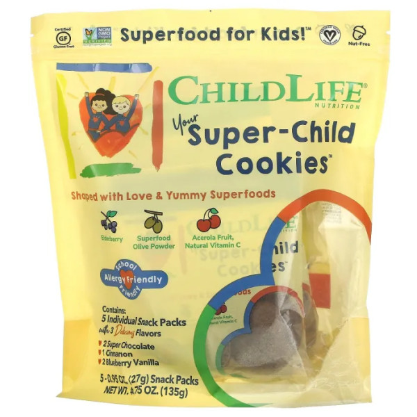 Печиво, суперфуд для дітей, Super-Child Cookies, ChildLife, асорти смаків, 5 шт. х 27 г