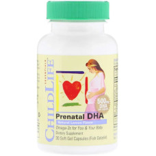 Риб'ячий жир для вагітних 500 мг, ChildLife Prenatal DHA, 30 капсул