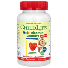 Мультивітаміни для дітей, Multi Vitamin Gummy ChildLife Essentials, жувальні, без цукру, смак полуниці лимон, 90 жувальних цукерок
