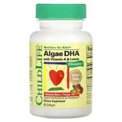 ДГК из водорослей с витамином A и лютеином, для детей, вкус ягод, ChildLife Essentials Algae DHA with Vitamin A & Lutein, 60 жевательных таблеток