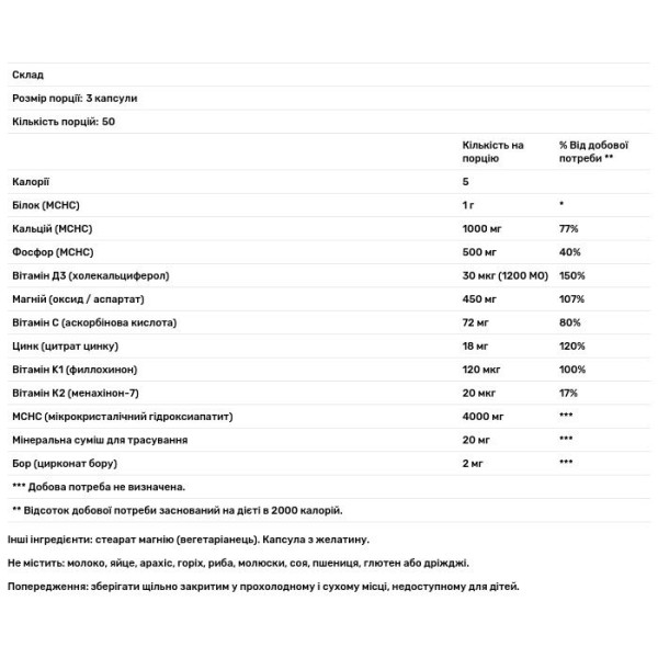 Комплекс для кісток з MCHA, Bone Maximizer III, MRM, 150 капсул