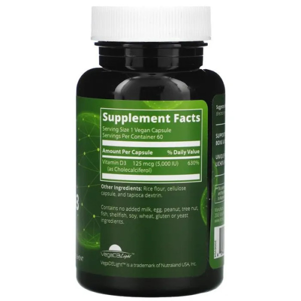 Вітамін D3 для веганів, Vitamin D3, MRM, 5000 МО, 60 капсул