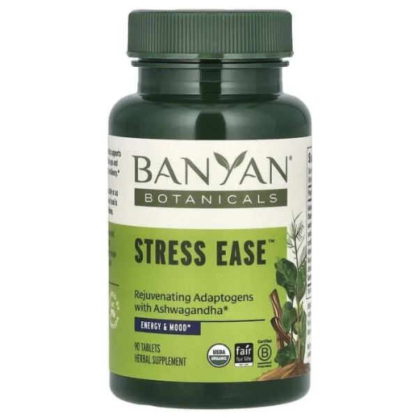 Стрес формула, Stress Ease, Banyan Botanicals, зниження стресу та втоми, 90 таблеток