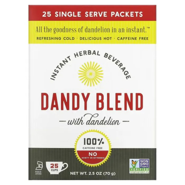 Трав'яний напій з кульбабою, Instant Herbal Beverage with Dandelion, Dandy Blend, без кофеїну, 25 одноразових пакетиків