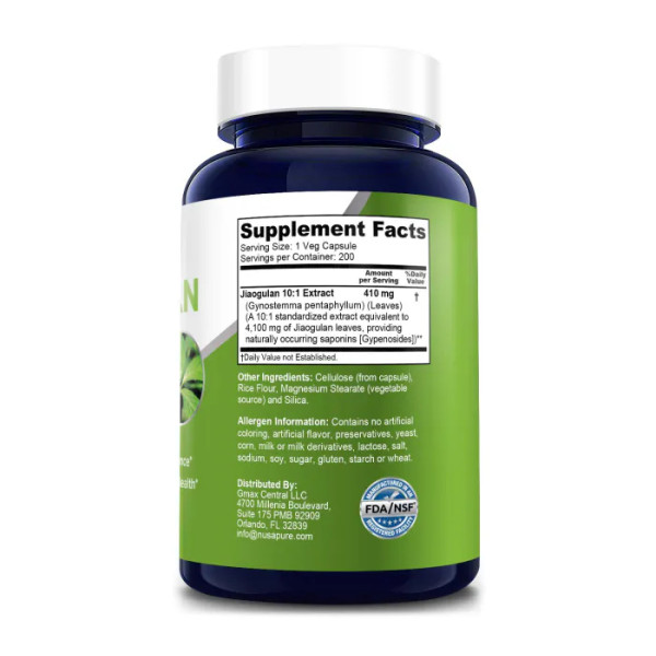 Гіностемма, Jiaogulan (Gynostemma Pentaphyllum), NusaPure, 4100 мг, 200 вегетаріанських капсул