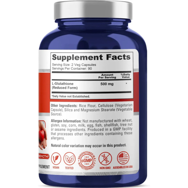 Глутатіон, Reduced Glutathione, NusaPure, знижений, 500 мг, 180 веганських капсул