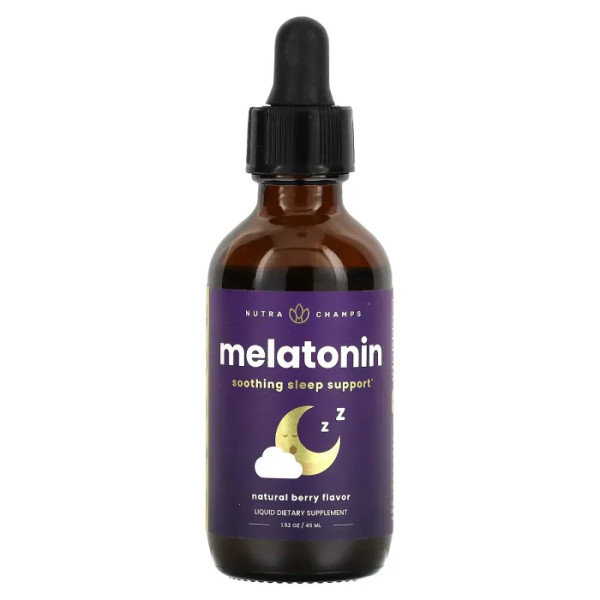 Мелатонін, Melatonin Liquid Drops, NutraChamps, смак натуральної ягоди, рідкі краплі, 45 мл.