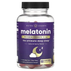 Мелатонин 10 мг, Melatonin Maximum Strength NutraChamps, жевательные, вкус натуральных ягод, 60 жевательных конфет