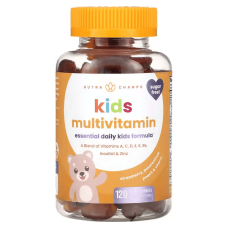 Дитячі мультивітаміни, смак полуниці маракуйя персик та вишня, Kids Multivitamin NutraChamp, 120 веганських жувальних цукерок