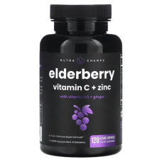 Бузина + вітамін C + цинк + вітамін D3 + імбир, NutraChamps Elderberry Vitamin C + Zinc with Vitamin D3 + Ginger
