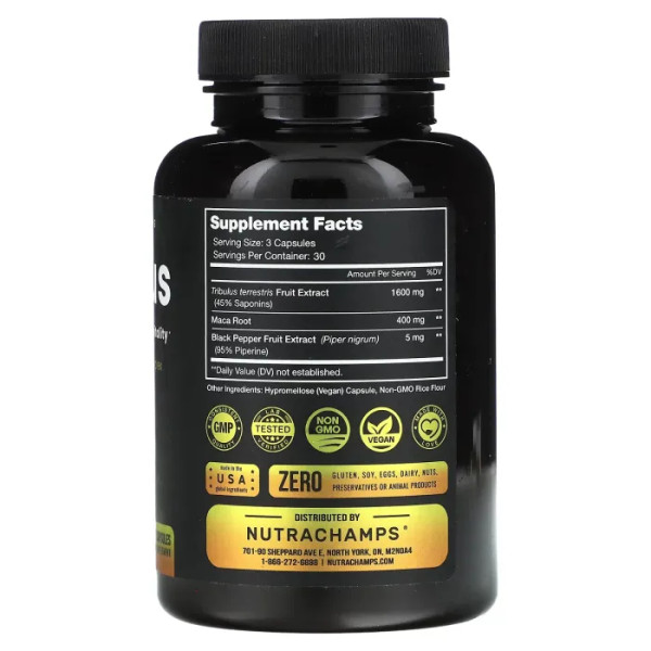 Трибулус, екстра сила, Tribulus, Extra Strength, NutraChamps, 2000 мг, 90 вегетаріанських капсул