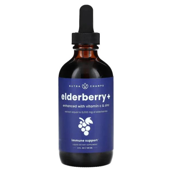 Бузина збагачена вітаміном С та цинком, Elderberry+, Enhanced with Vitamin C & Zinc, NutraChamps, смак натуральної ягоди, 120 мл