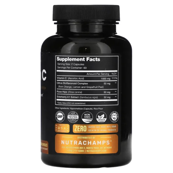 Вітамін С, Vitamin C, NutraChamps, 120 веганських капсул