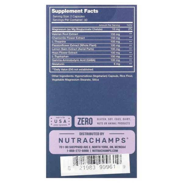 Розслаблюючий трав'яний засіб для сну, Dreamrite, NutraChamps, 60 вегетаріанських капсул, що легко проковтуються