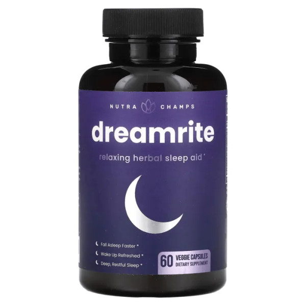 Розслаблюючий трав'яний засіб для сну, Dreamrite, NutraChamps, 60 вегетаріанських капсул, що легко проковтуються