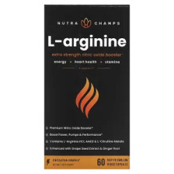 L-аргинин, L-Arginine NutraChamps, вегетарианские, 60 капсул