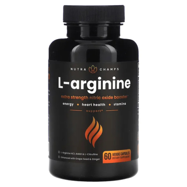 L-аргінін, L-Arginine, NutraChamps, 60 вегетаріанських капсул, що легко проковтуються