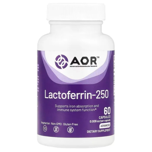 Лактоферрин, Lactoferrin, Advanced Orthomolecular Research AOR, 250 мг, 60 капсул