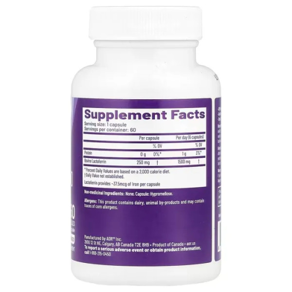 Лактоферрин, Lactoferrin, Advanced Orthomolecular Research AOR, 250 мг, 60 капсул