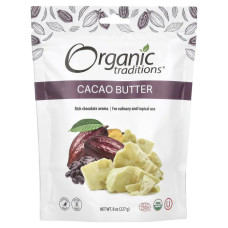 Олія какао, Organic Traditions Cacao Butter, органік, 227 г