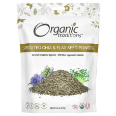 Пророщене насіння чиа та льону порошок, Organic Traditions Sprouted Chia Flax Seed Powder, 454 г