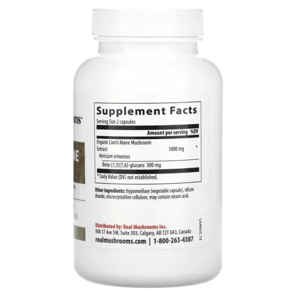 Їжовик гребінчастий, підтримка мислення, Lion's Mane, Real Mushrooms, 120 вегетаріанських капсул