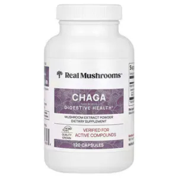 Чага, Chaga, Real Mushrooms, екстракт гриба порошок, 120 веганських капсул