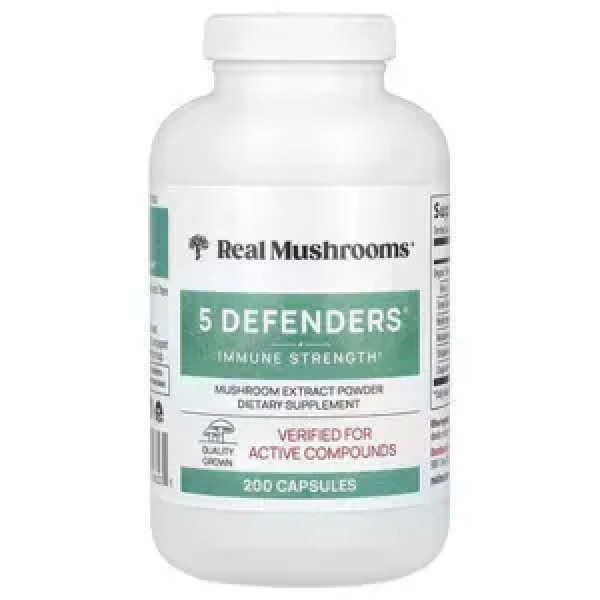 Гриби для імунітету, 5 Defenders®, Mushroom Extract Powder, Real Mushrooms, 200 веганських капсул