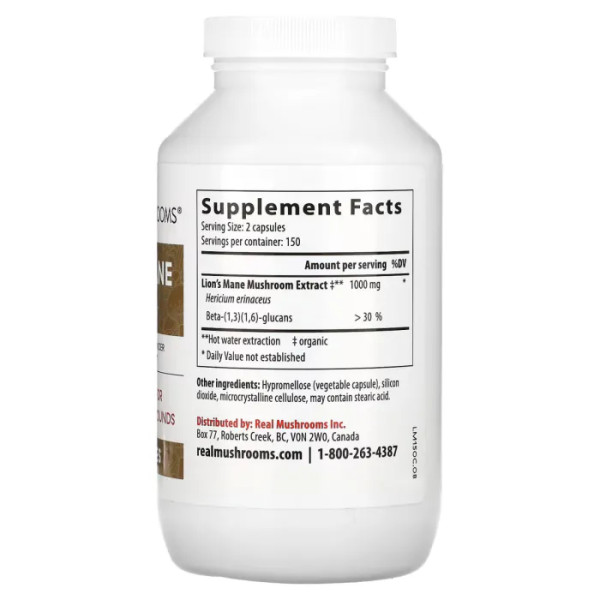 Їжовик гребінчастий, підтримка мислення, Lion's Mane, Real Mushrooms, 300 вегетаріанських капсул