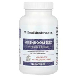 Рейши и чага комплекс, Mushroom D2Z Real Mushrooms, экстракт грибов с витамином D и цинком, 120 веганских капсул