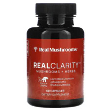 Їжачок гребінчастий з травами, RealClarity Mushrooms + Herbs Real Mushrooms, органічний екстракт, 60 веганських капсул