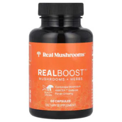 Кордицепс с травами, RealBoost Mushrooms + Herbs Real Mushrooms, органический экстракт, 60 веганских капсул