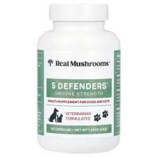 Імунний захист для собак та котів, 5 Defenders Real Mushrooms, екстракт грибів, 90 капсул