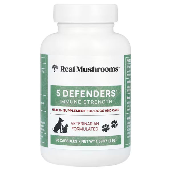 Захист імунітету для котів та собак, 5 Defenders, For Dogs and Cats, Real Mushrooms, екстракт грибів, 90 капсул