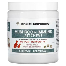Жувальні для імунітету для котів та собак, Real Mushrooms Mushroom Immune Pet Chews Support for Your Pet, 60 жувальних цукерок 240 г