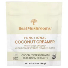 Кокосові вершки для імунітету, Functional Coconut Creamer Real Mushrooms, екстракт грибів та сухе кокосове молоко, органічний порошок, 180 г