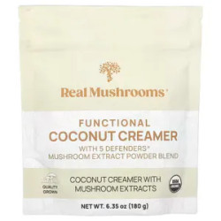 Кокосові вершки для імунітету, Functional Coconut Creamer Real Mushrooms, екстракт грибів та сухе кокосове молоко, органічний порошок, 180 г