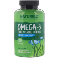 Омега-3 риб'ячий жир тригліцериди 1100 мг, Omega-3 Triglyceride Fish Oil NATURELO, 120 гелевих капсул