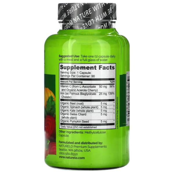 Залізо з вітаміном C, Iron with Vitamin C, NATURELO, 90 вегетаріанських капсул